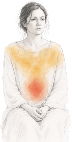 illustration of a woman holding two sensations at once — the mixed state