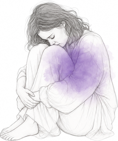 illustration of a woman curled around her knees — the pulling inward state